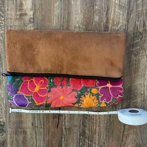 Brand new artisan suede embroidered clutch or crossbody